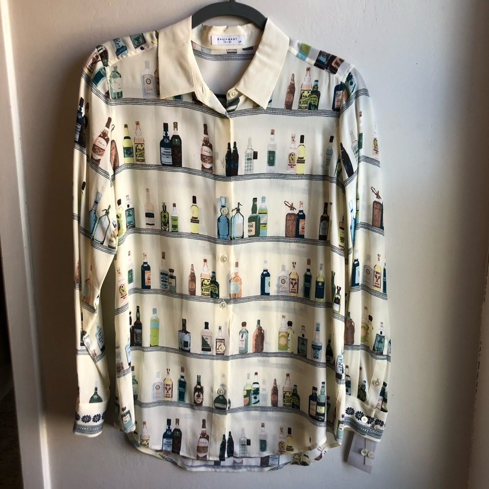 Coconut Multi/Bar themed 100% Silk Blouse